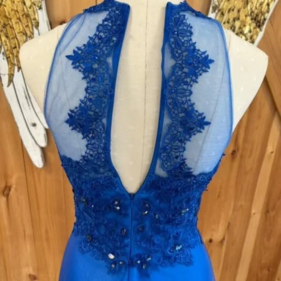 Dark blue with dark blue lace within neckline and ribs special occasion dress - Picture 7 of 7